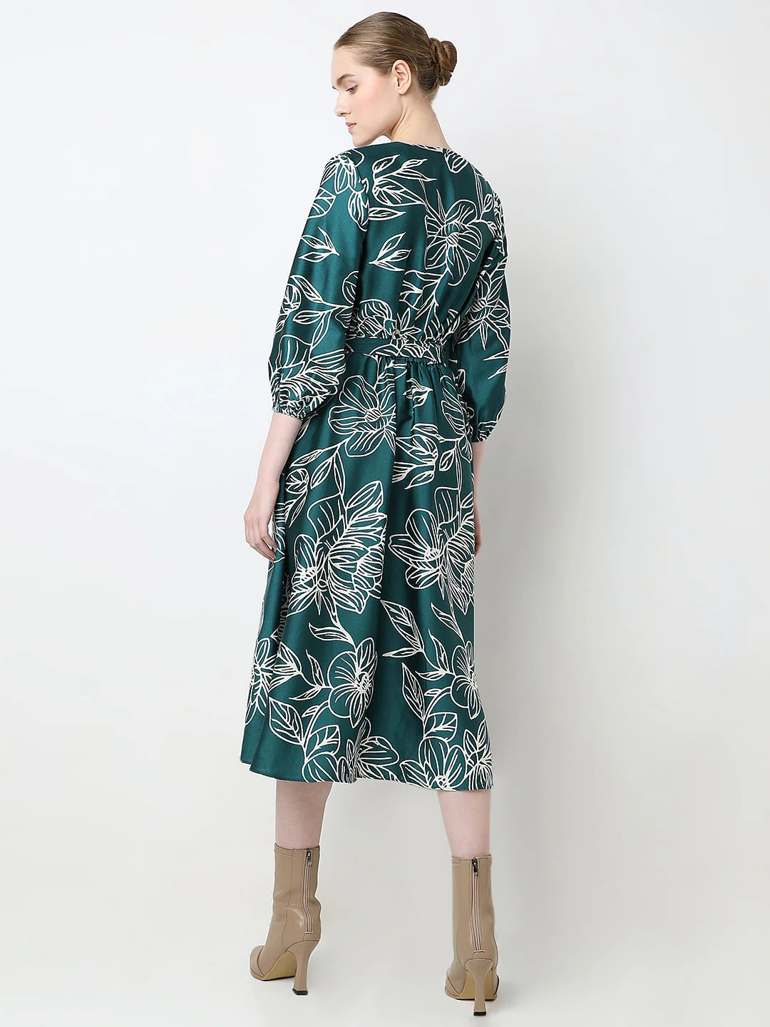 Emerald Green Floral Midi Dress - Image 4