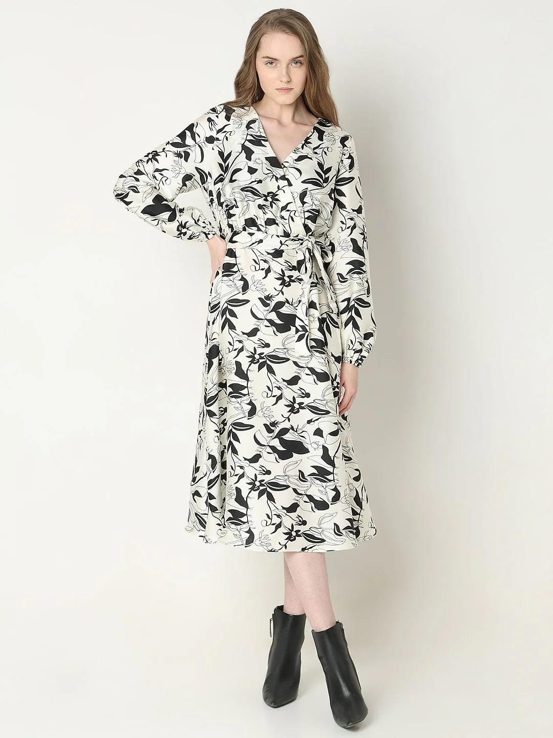 White Floral Wrap Midi Dress - Image 2
