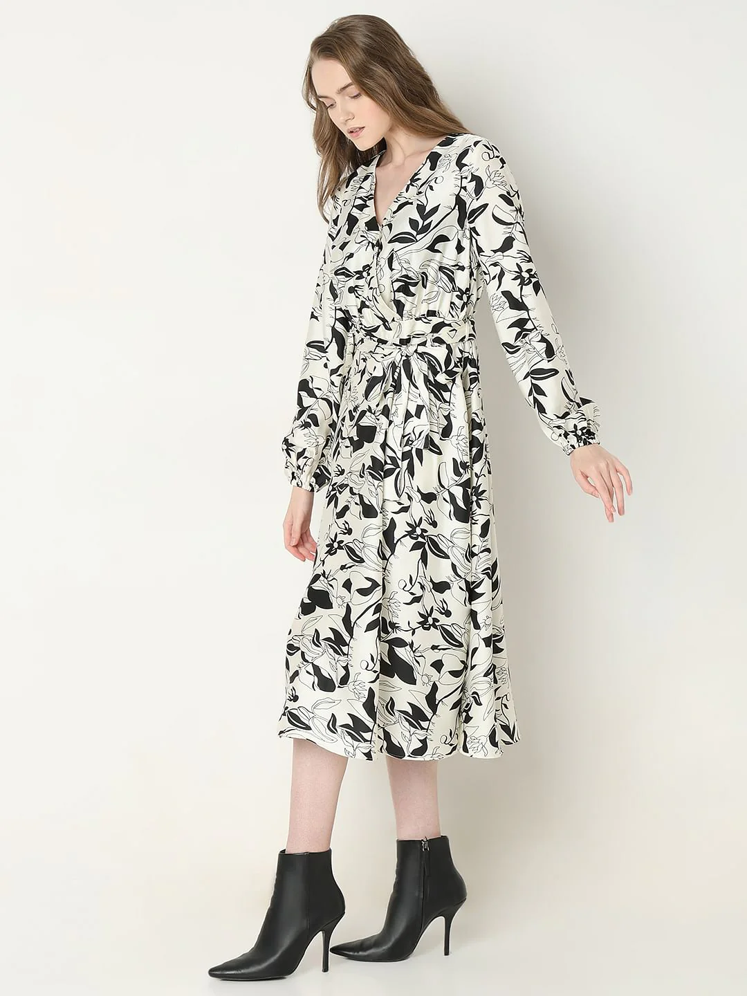White Floral Wrap Midi Dress - Image 3