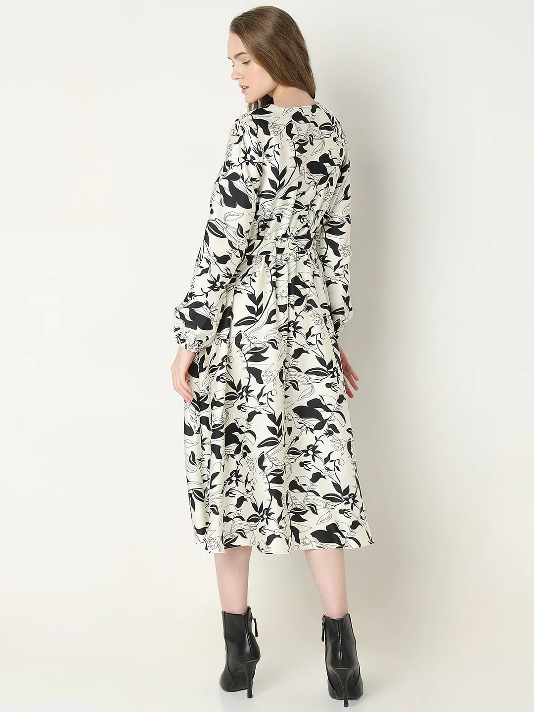 White Floral Wrap Midi Dress - Image 4