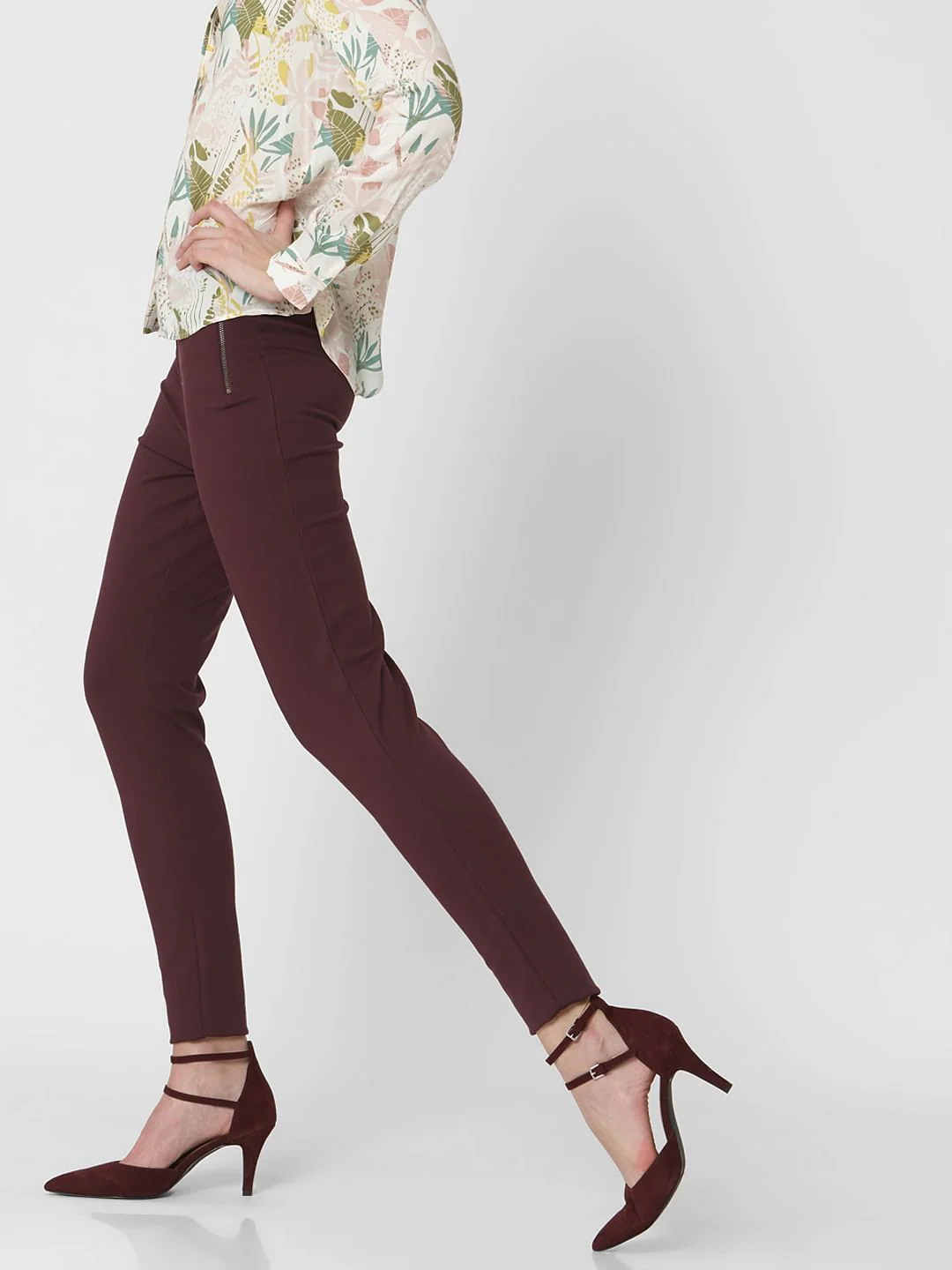 Burgundy High Rise Leggings - Image 2