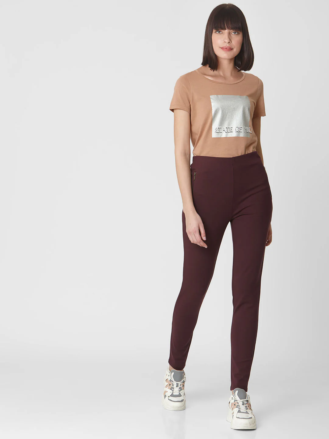 Burgundy High Rise Leggings - Image 6