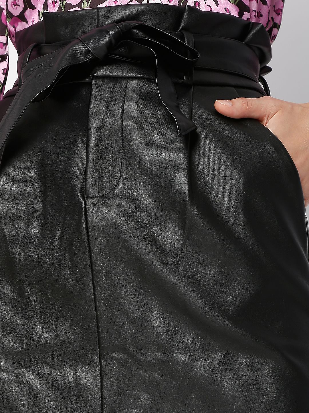 Black High Rise Paperbag Waist Skirt - Image 5