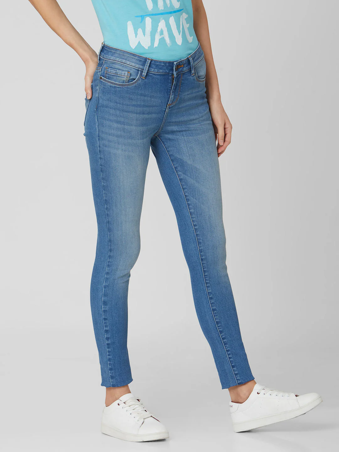 Blue Mid Rise Skinny Jeans - Image 3