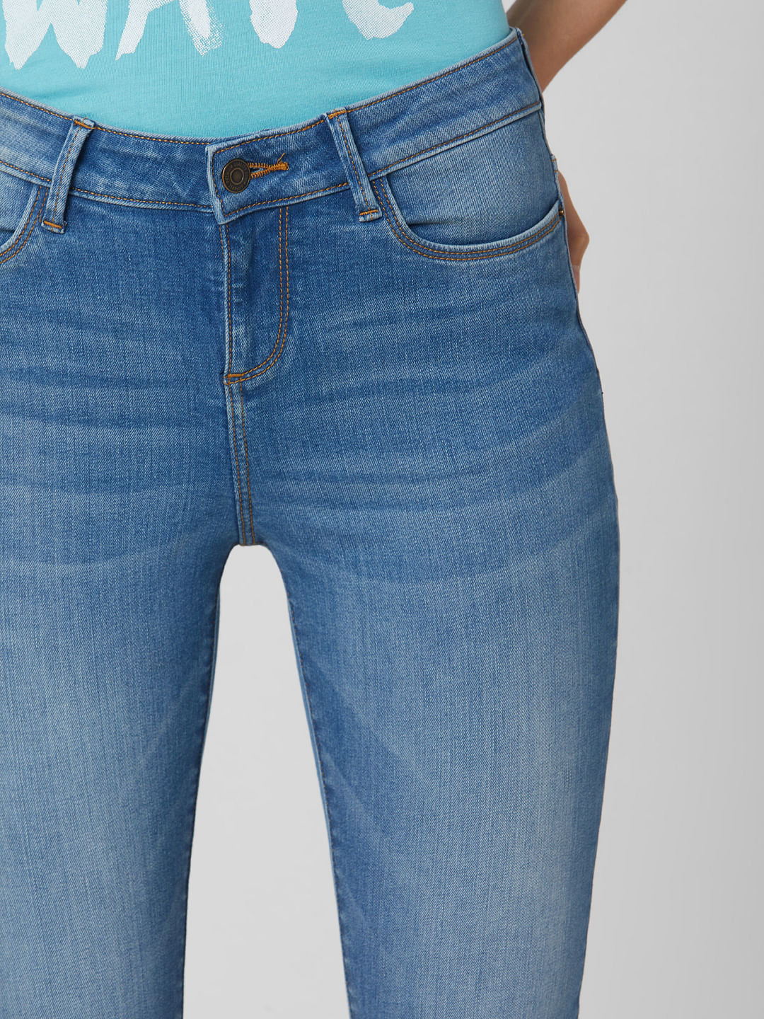 Blue Mid Rise Skinny Jeans - Image 5