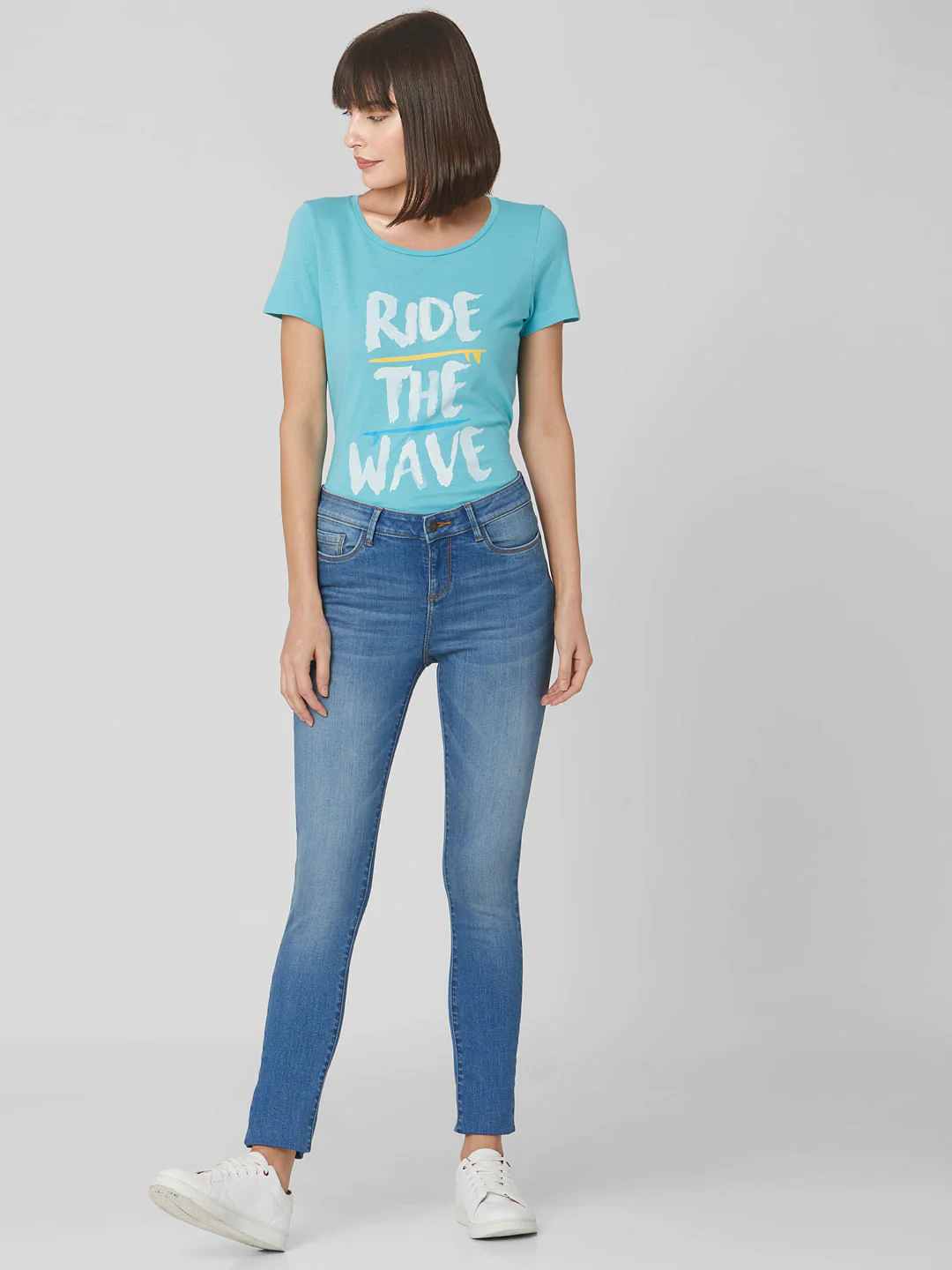 Blue Mid Rise Skinny Jeans - Image 6