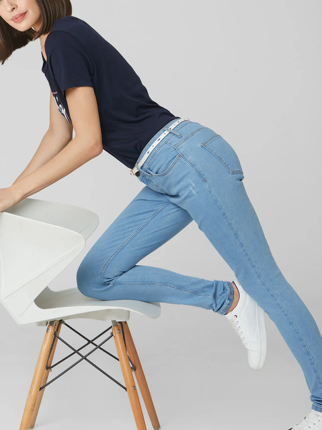 Blue Mid Rise Skinny Jeans - Image 2