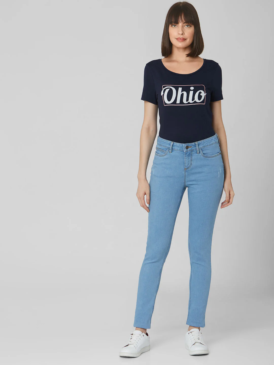 Blue Mid Rise Skinny Jeans - Image 6