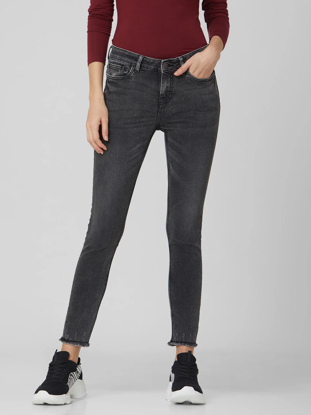 Black Mid Rise Washed Skinny Jeans