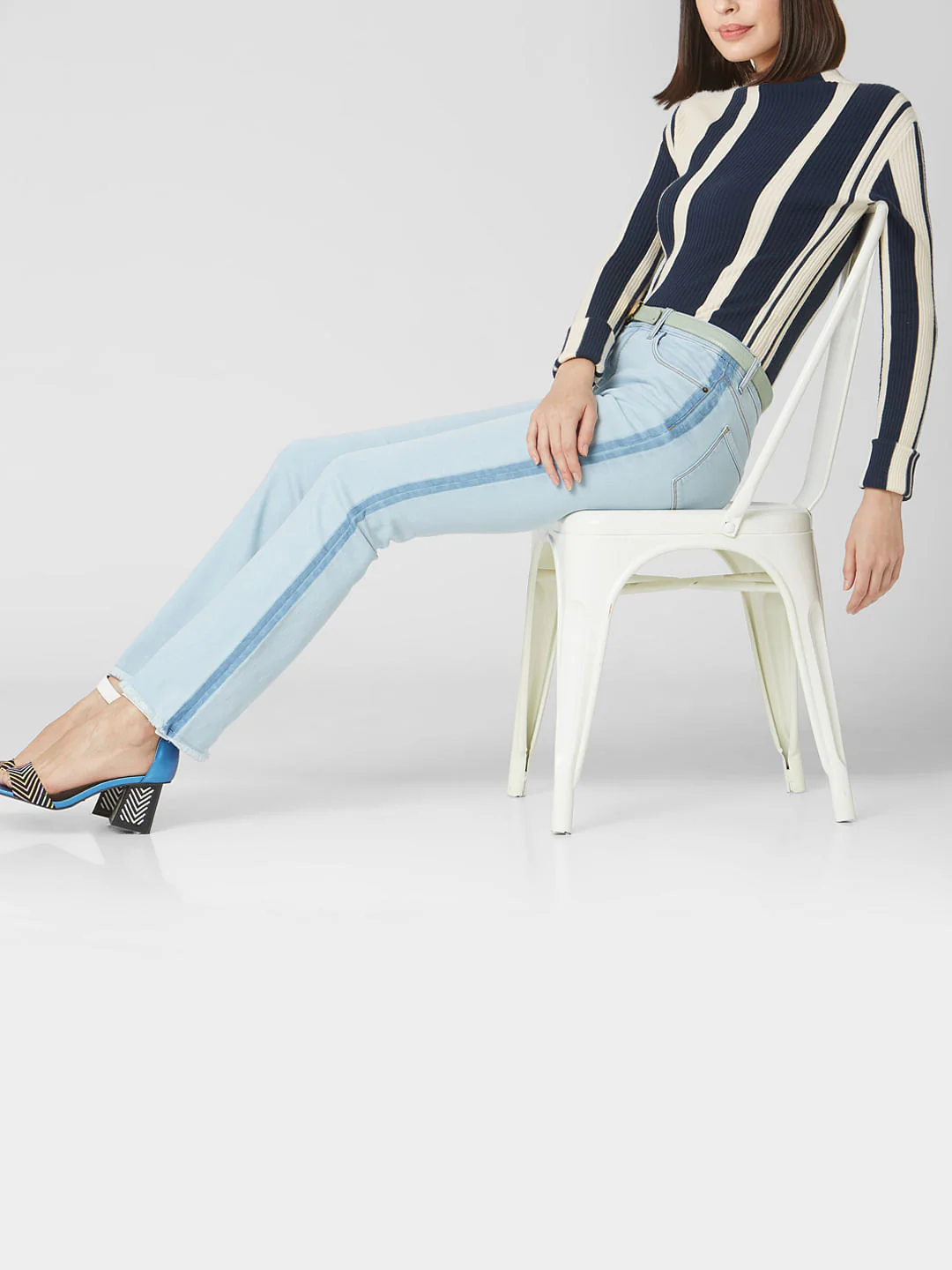 Light Blue Mid Rise Tape Detail Bootcut Jeans - Image 2