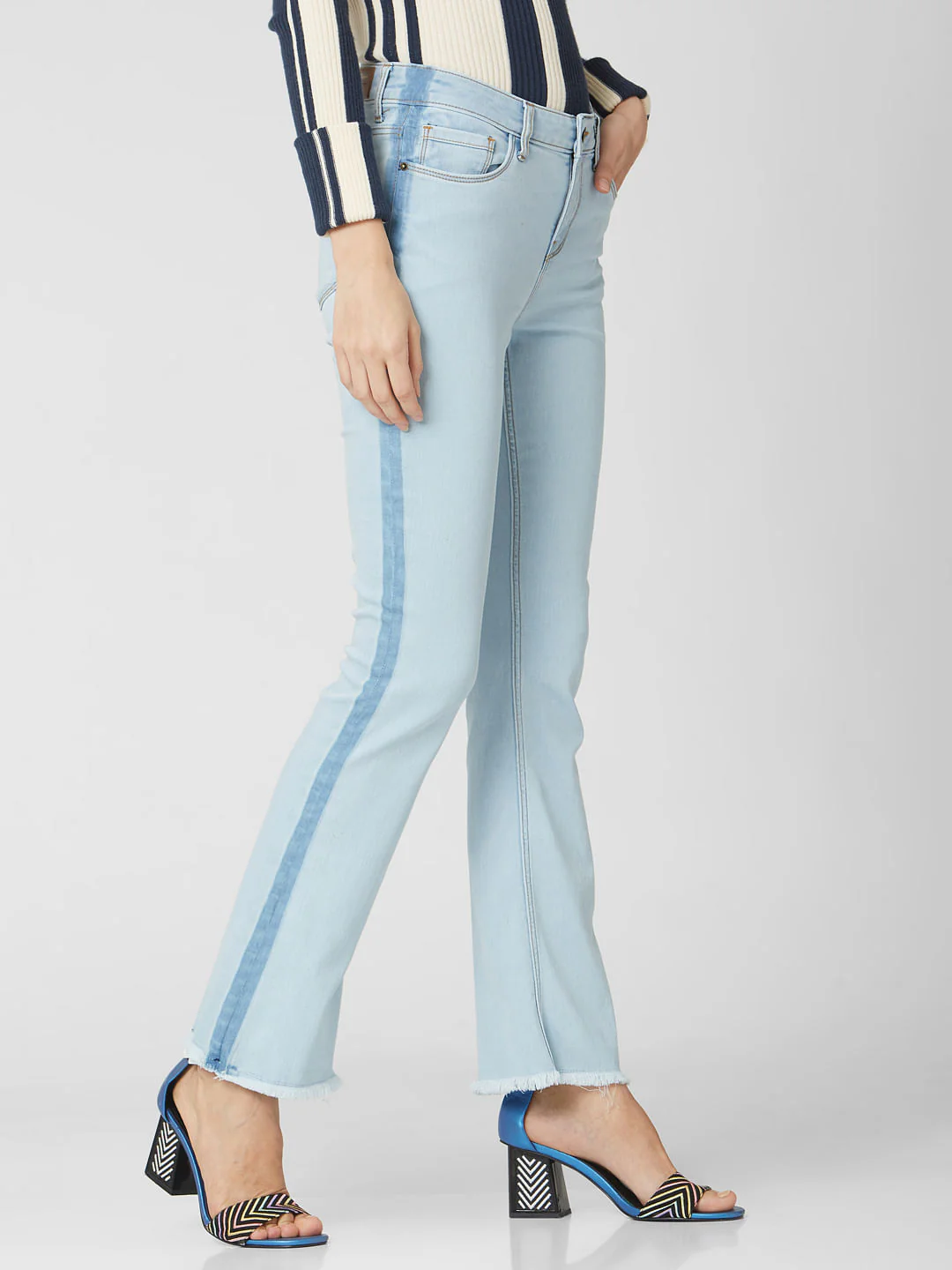 Light Blue Mid Rise Tape Detail Bootcut Jeans - Image 3