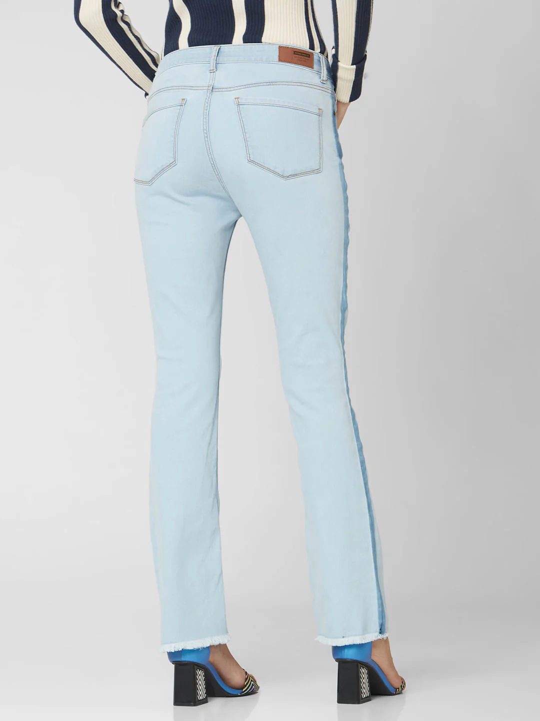 Light Blue Mid Rise Tape Detail Bootcut Jeans - Image 4