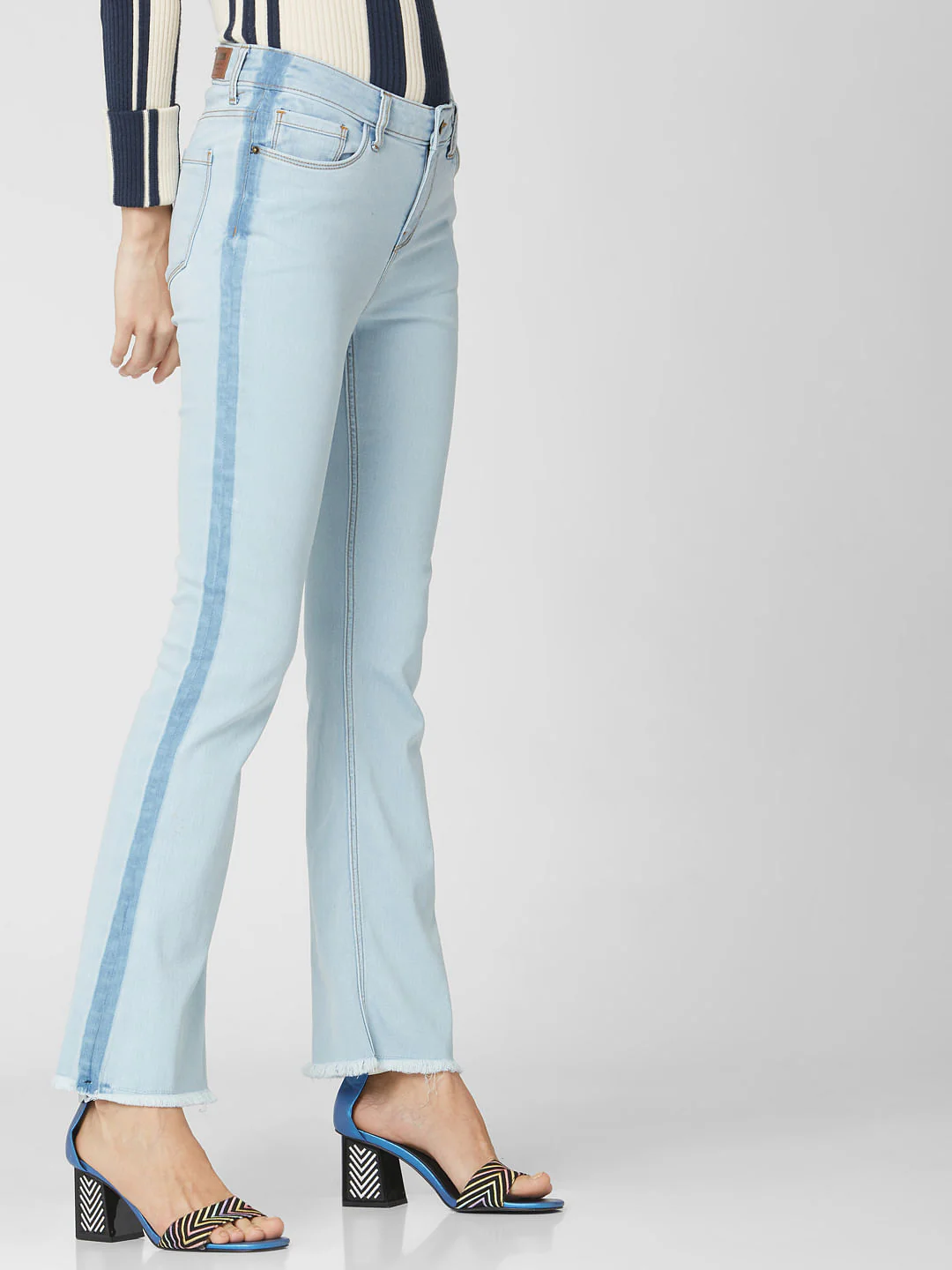 Light Blue Mid Rise Tape Detail Bootcut Jeans - Image 5