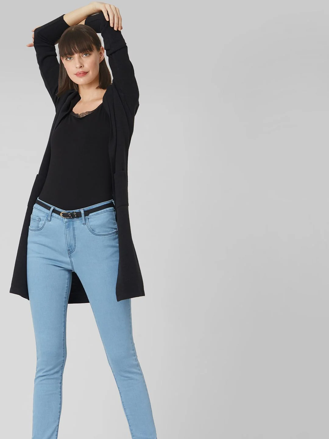 Blue Mid Rise Push Up Skinny Jeans - Image 2