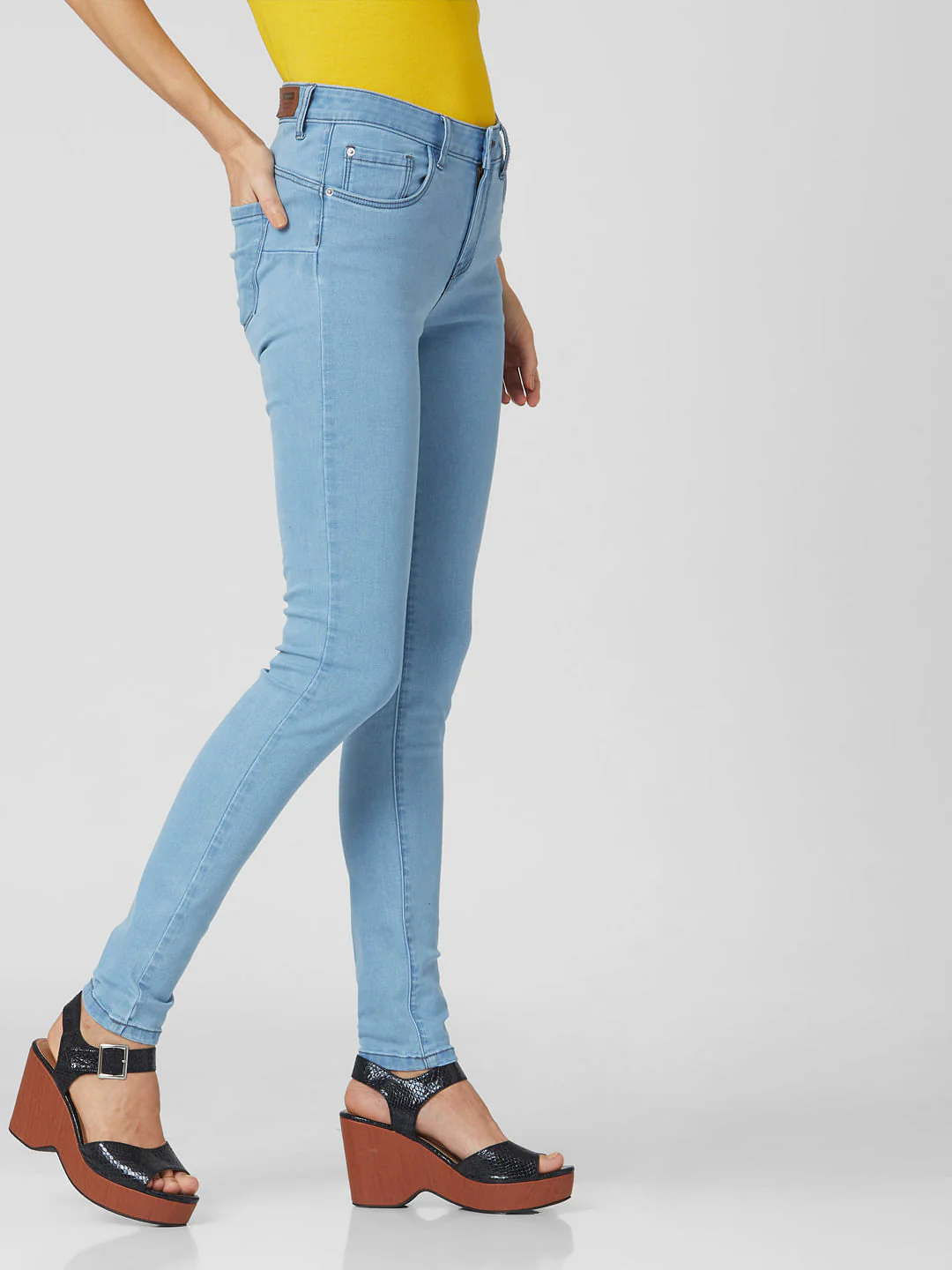 Blue Mid Rise Push Up Skinny Jeans - Image 3