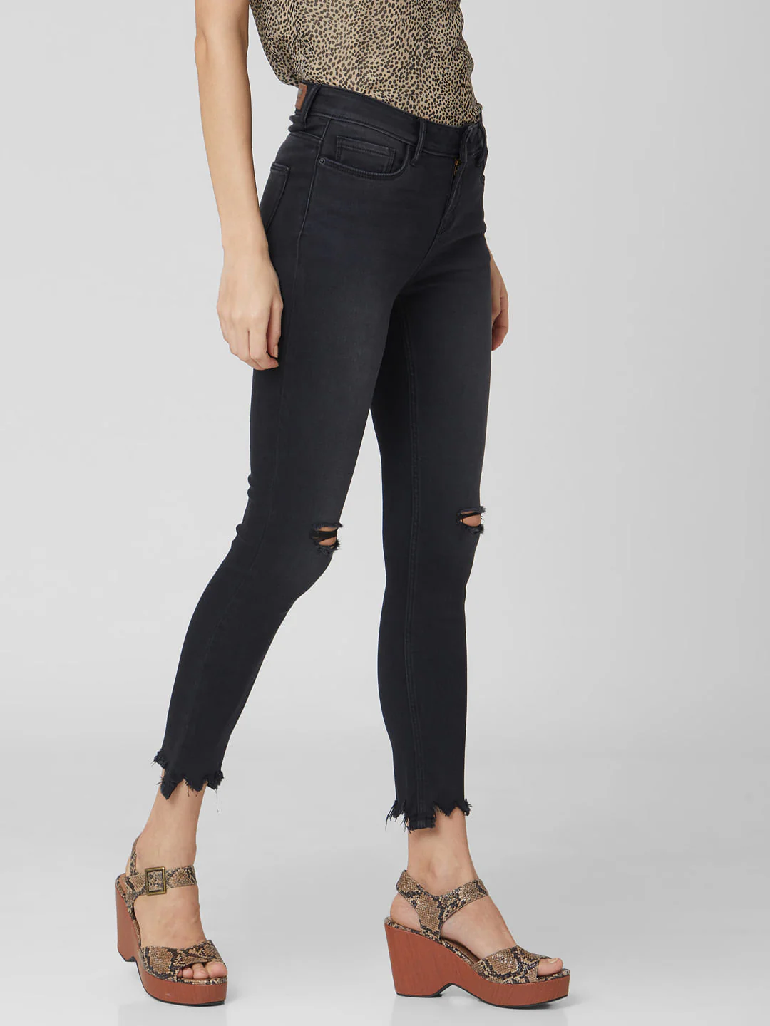 Black Mid Rise Ripped Skinny Jeans - Image 3