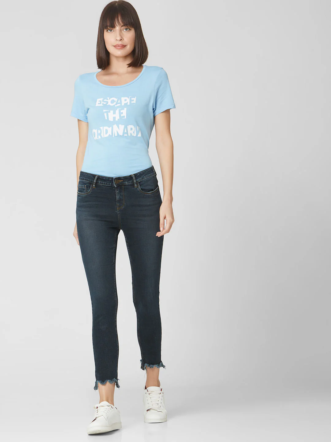 Blue Mid Rise Skinny Jeans - Image 6