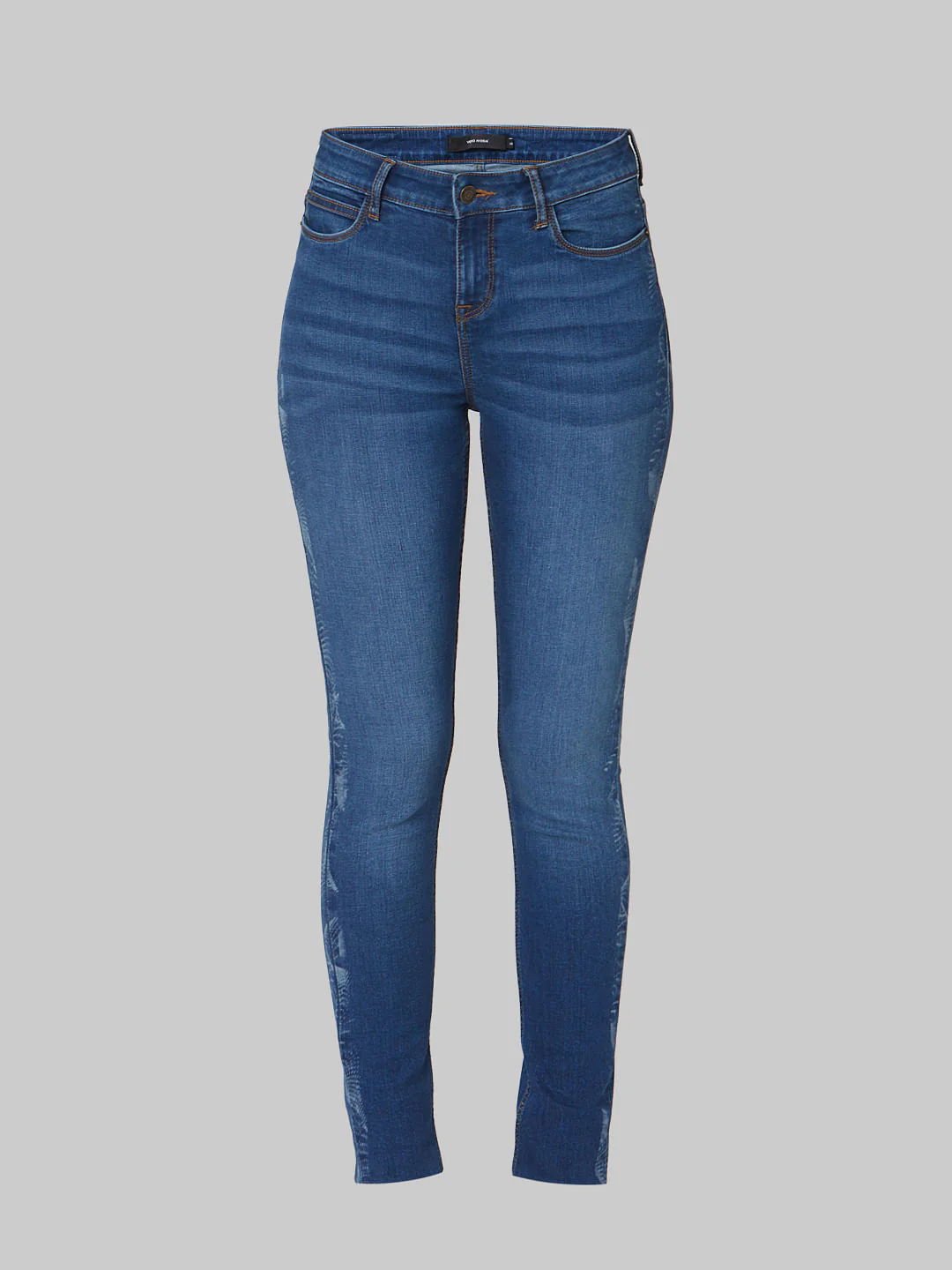 Dark Blue Mid Rise Laser Tape Skinny Jeans - Image 6