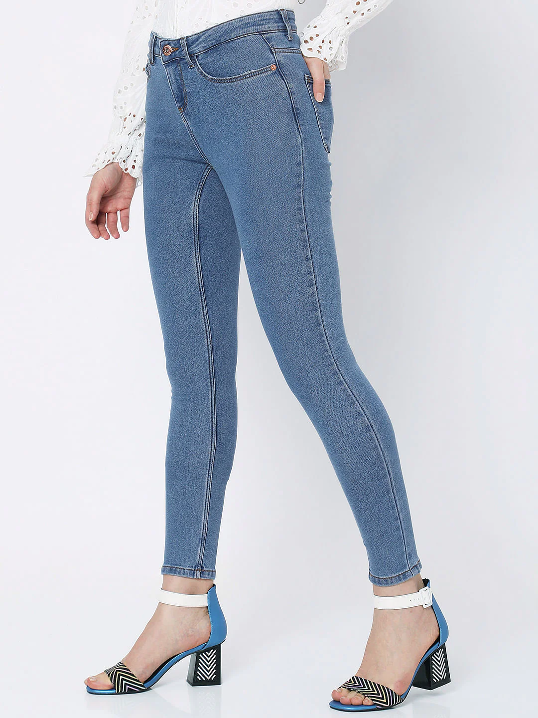 Blue Mid Rise Wendy Skinny Jeans - Image 2