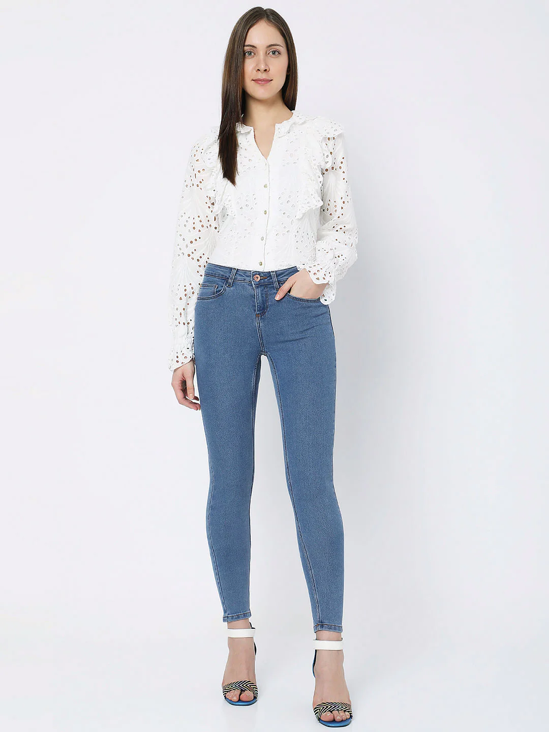 Blue Mid Rise Wendy Skinny Jeans - Image 5