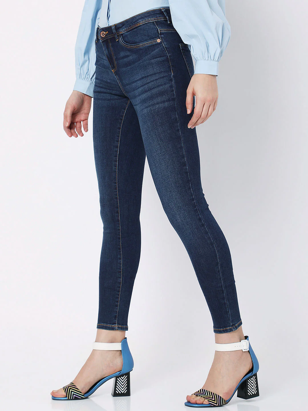 Dark Blue Mid Rise Wendy Skinny Jeans - Image 2