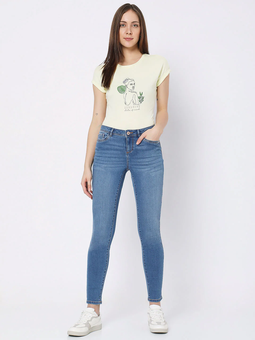 Blue Mid Rise Skinny Jeans - Image 5