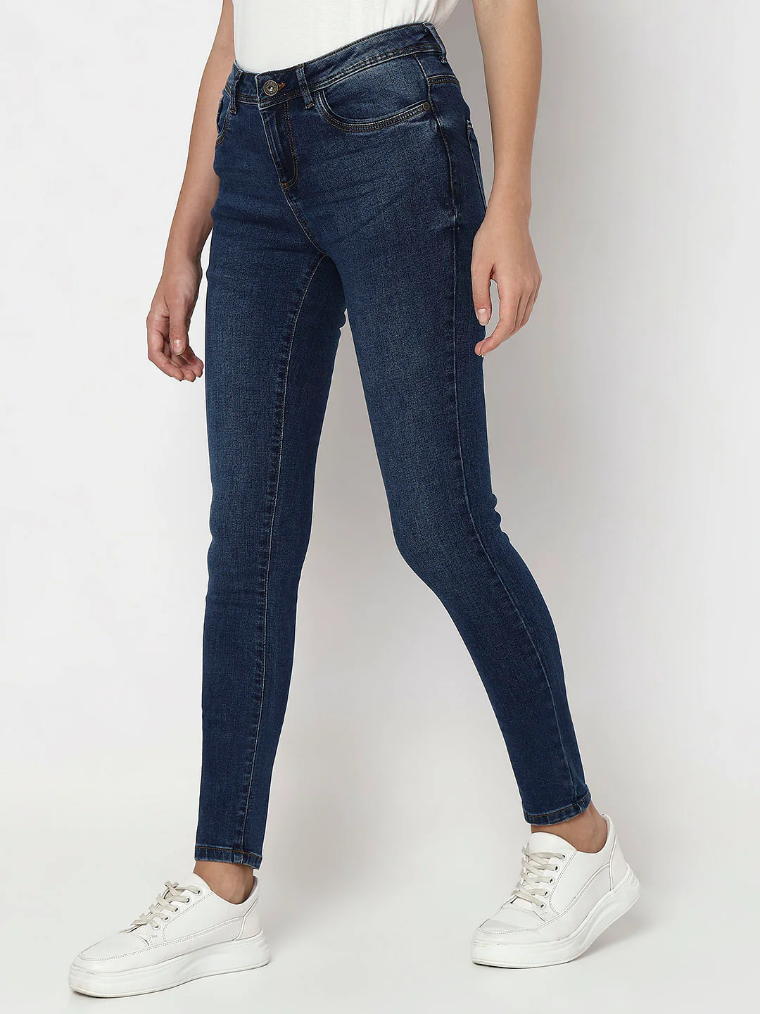 Dark Blue Mid Rise Wendy Skinny Fit Jeans - Image 3
