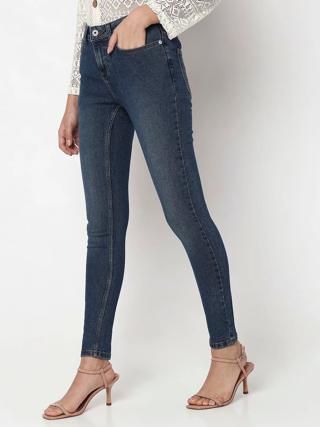 Blue Mid Rise Wendy Skinny Fit Jeans - Image 3