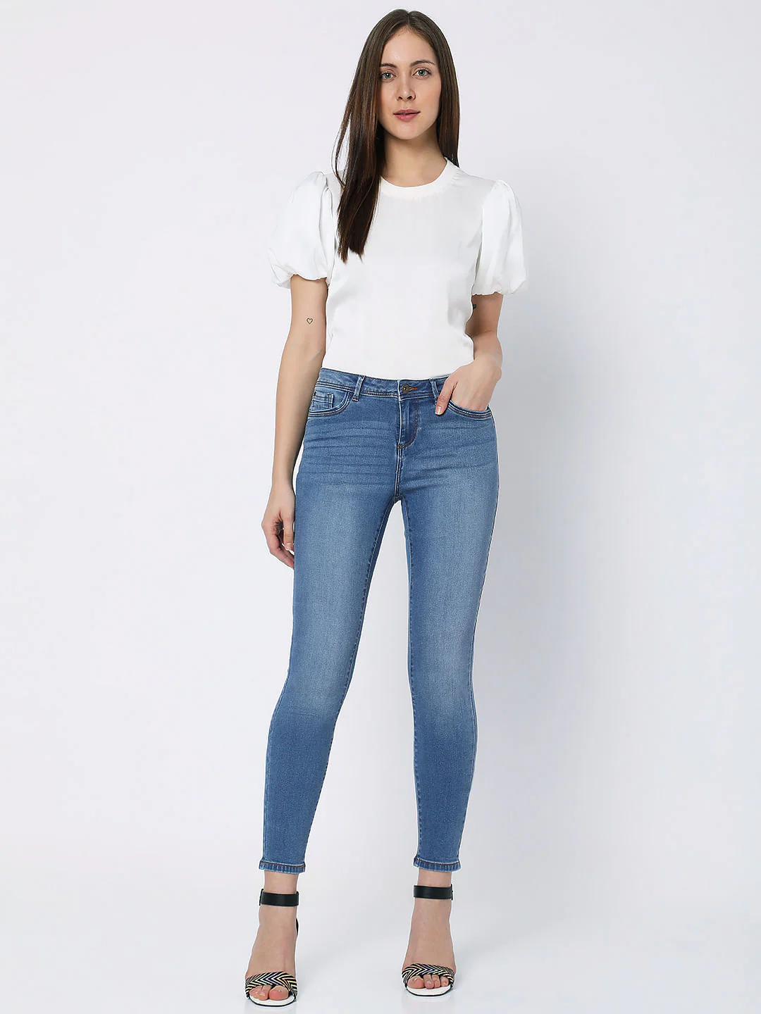 Blue Mid Rise Washed Wendy Skinny Jeans - Image 5