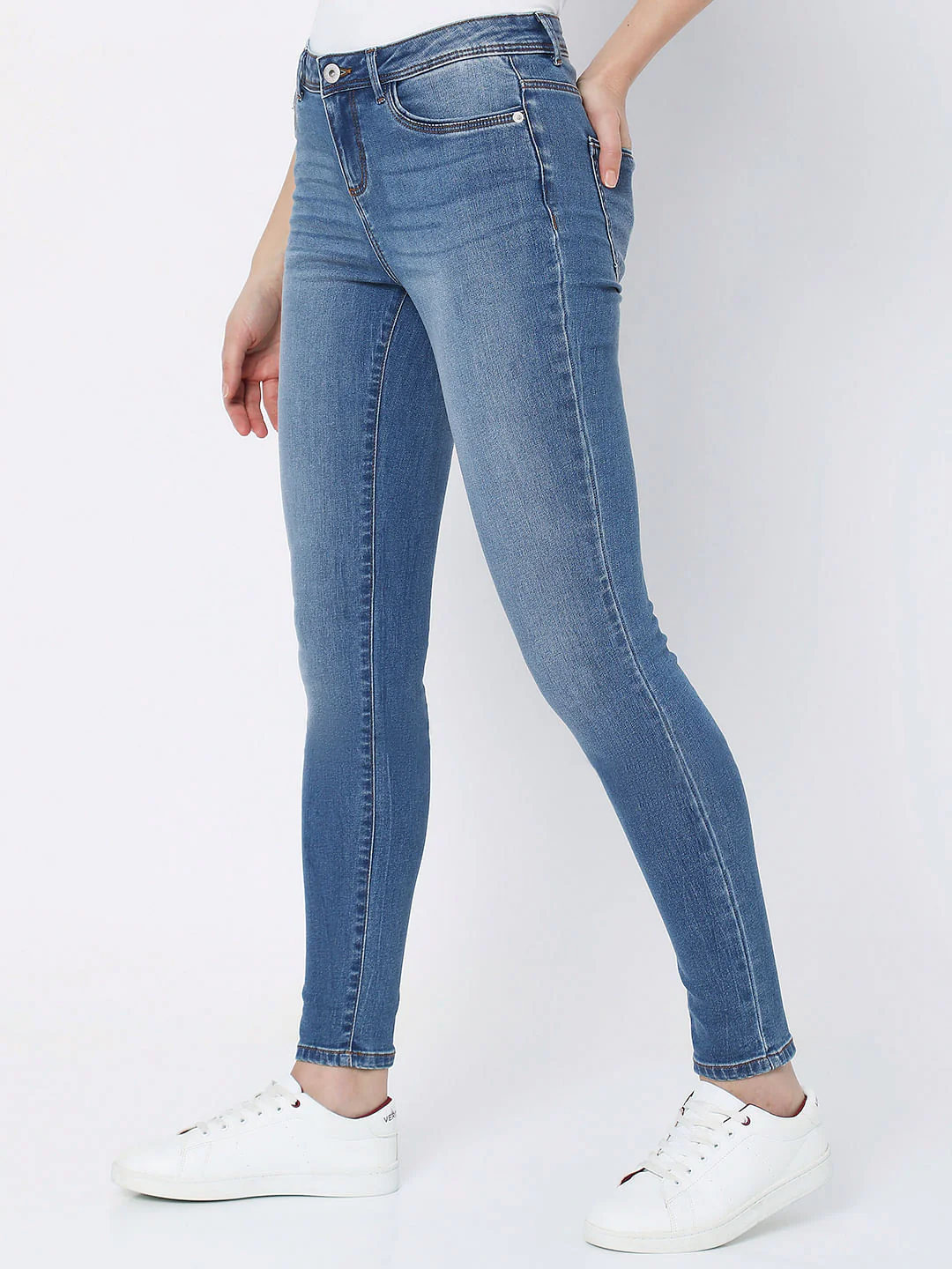Blue Mid Rise Washed Wendy Skinny Jeans - Image 2