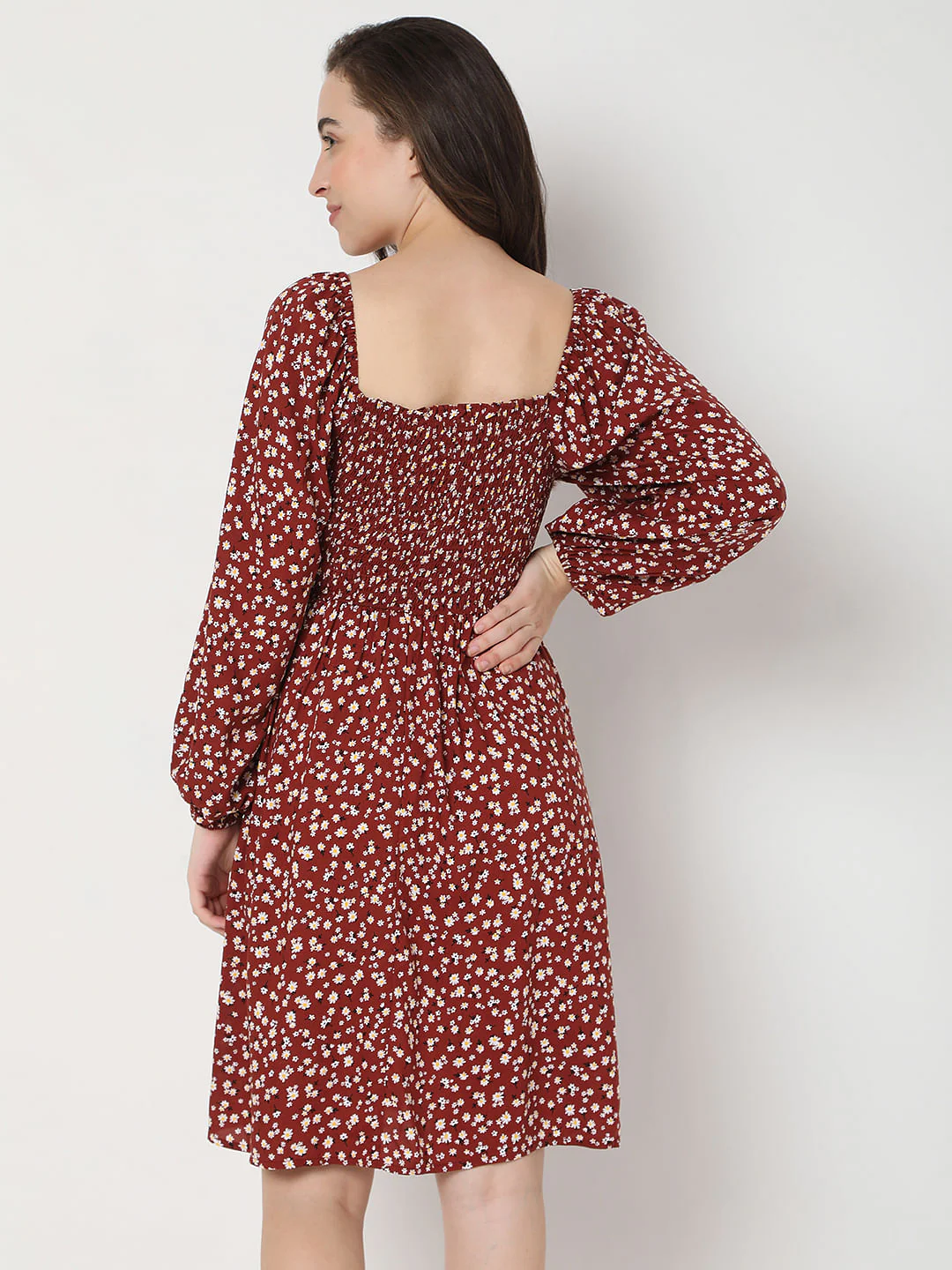 Maroon Floral Print Fit & Flare Dress - Image 4