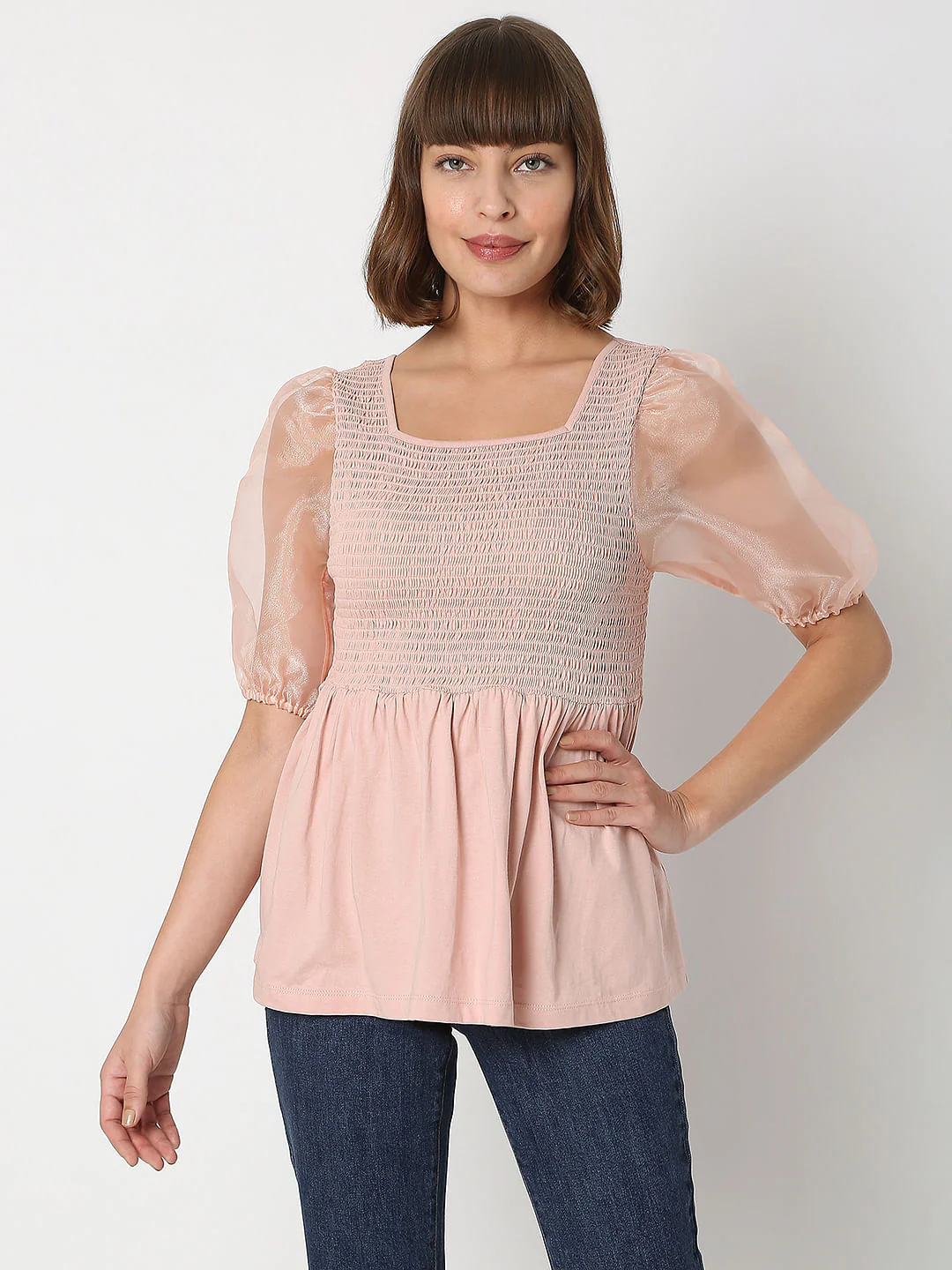 Pink Organza Sleeves Top - Image 2