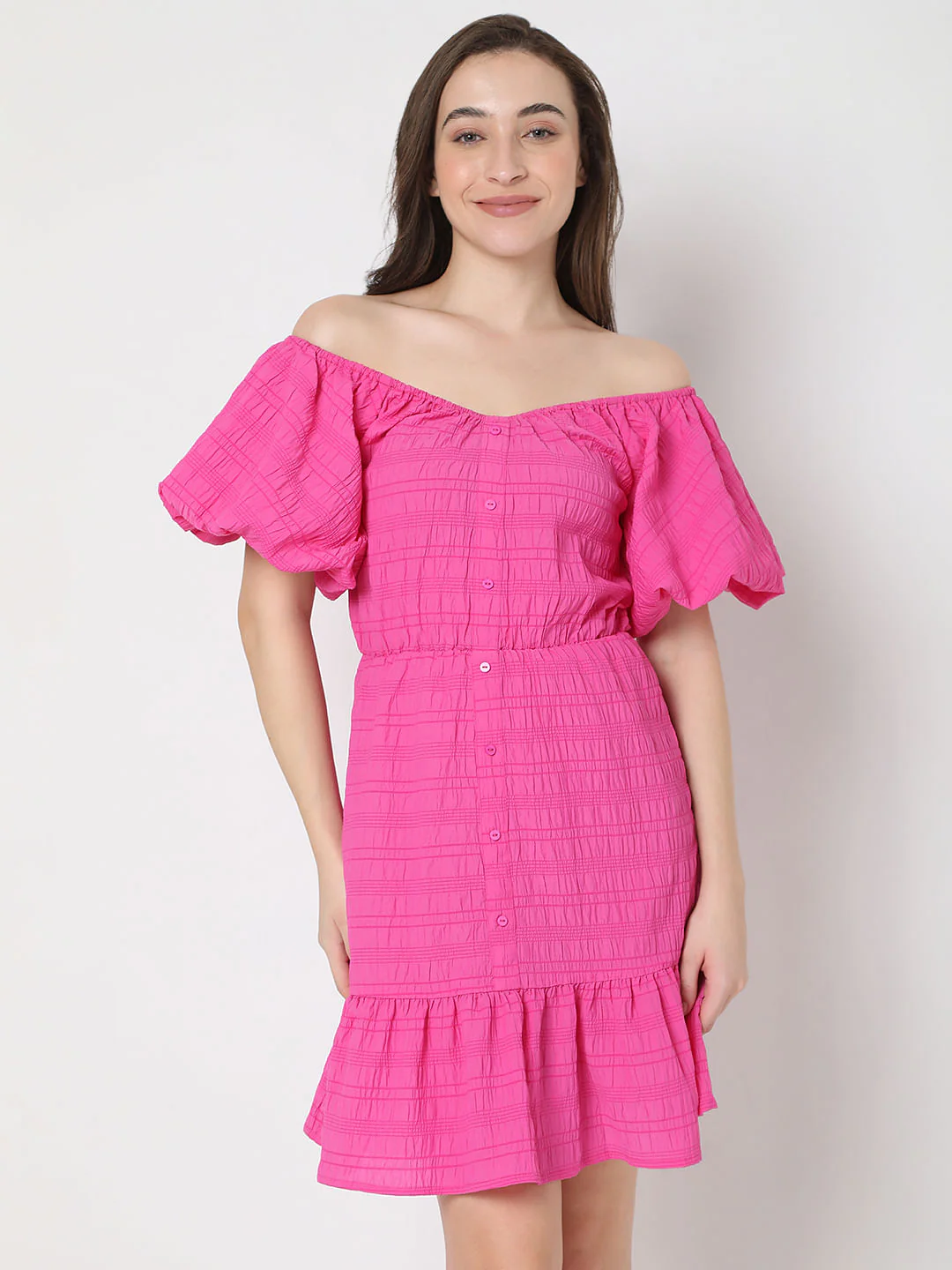 Pink Textured Off-Shoulder Dress - Image 2