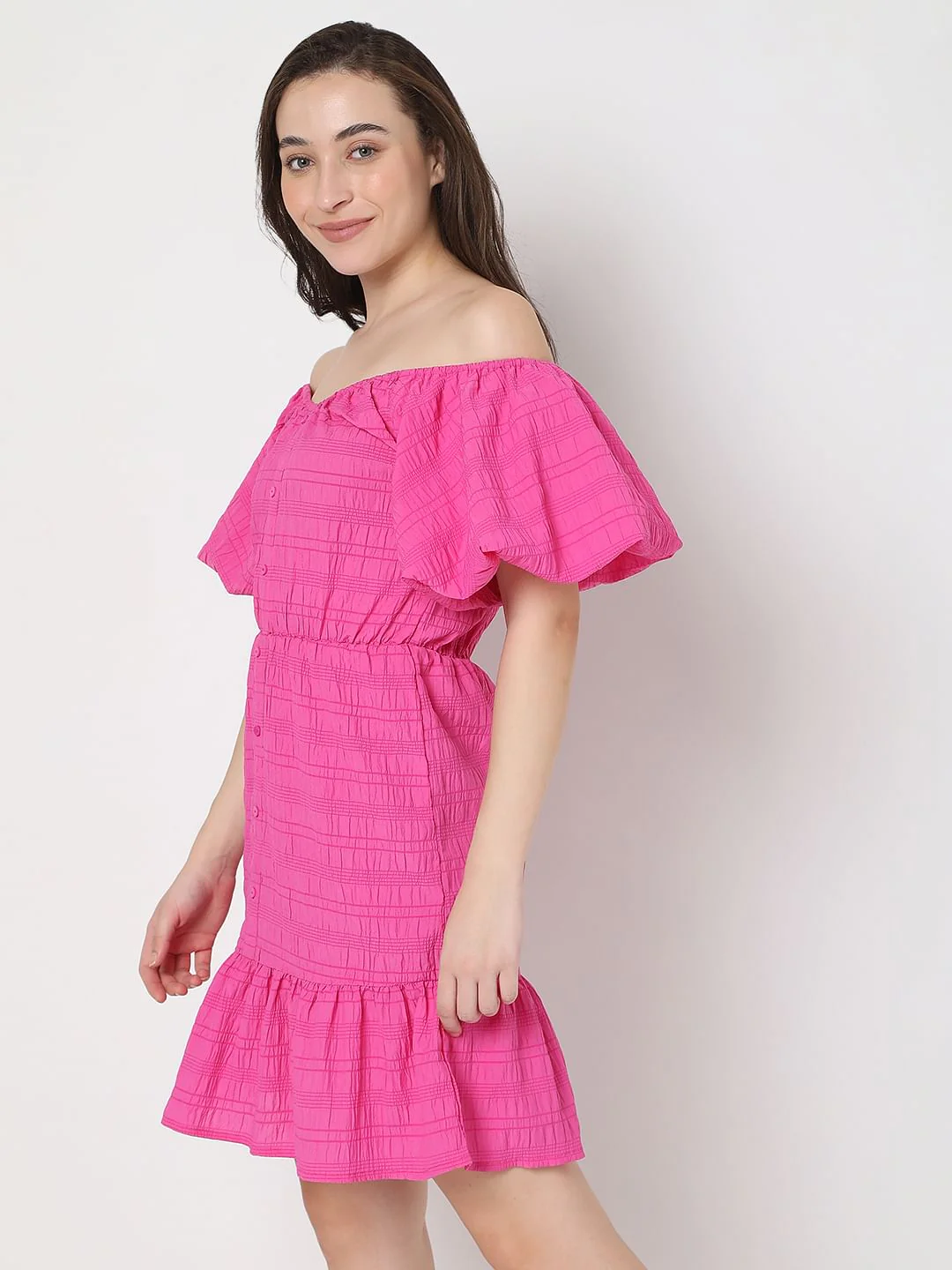 Pink Textured Off-Shoulder Dress - Image 3