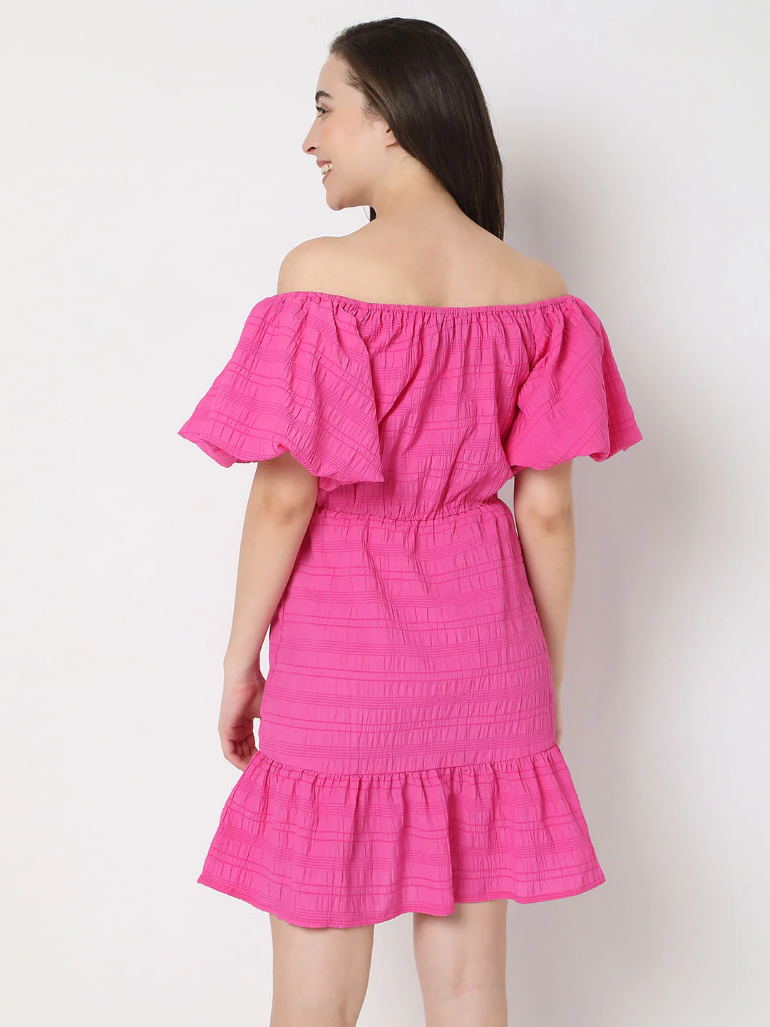 Pink Textured Off-Shoulder Dress - Image 4