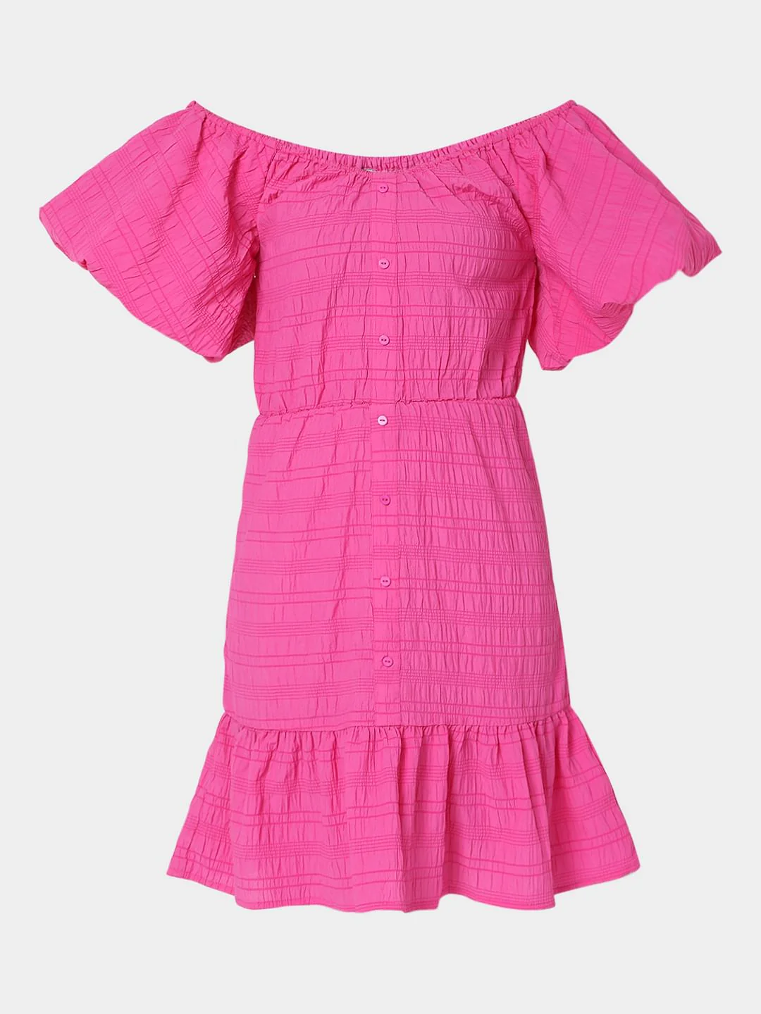 Pink Textured Off-Shoulder Dress - Image 7