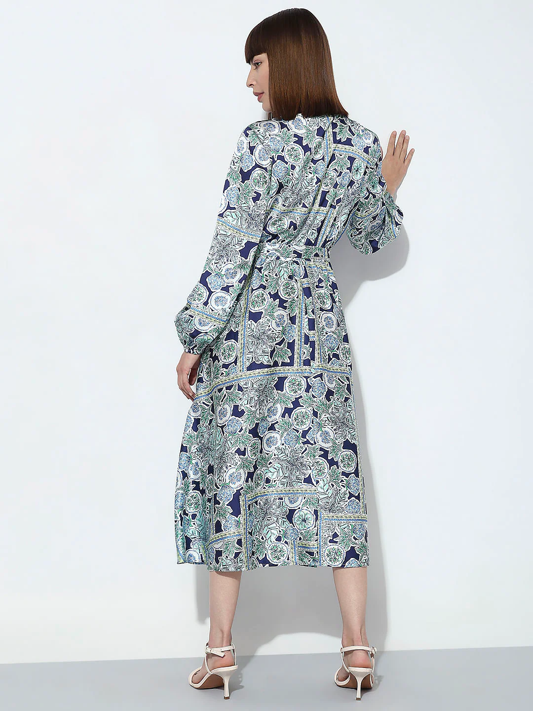 Navy Blue Floral Print Midi Dress - Image 4