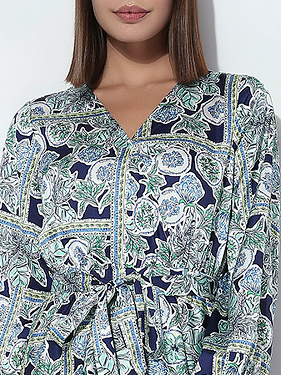 Navy Blue Floral Print Midi Dress - Image 6