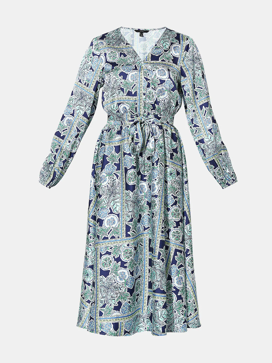 Navy Blue Floral Print Midi Dress - Image 7