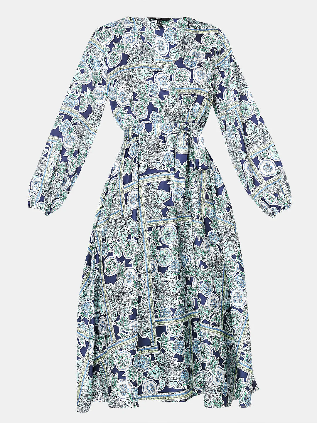 Blue Printed Satin Midi Dress - Image 6