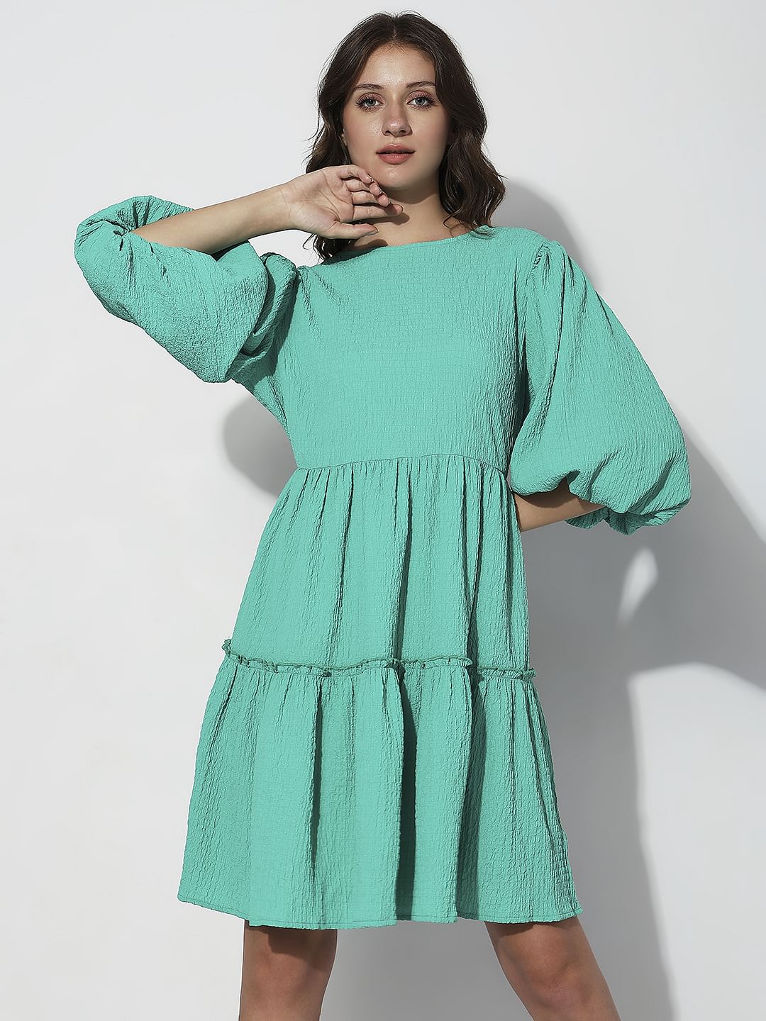 Green Structured Tiered Shift Dress - Image 2