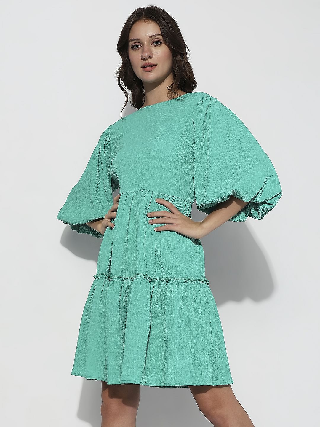 Green Structured Tiered Shift Dress - Image 3