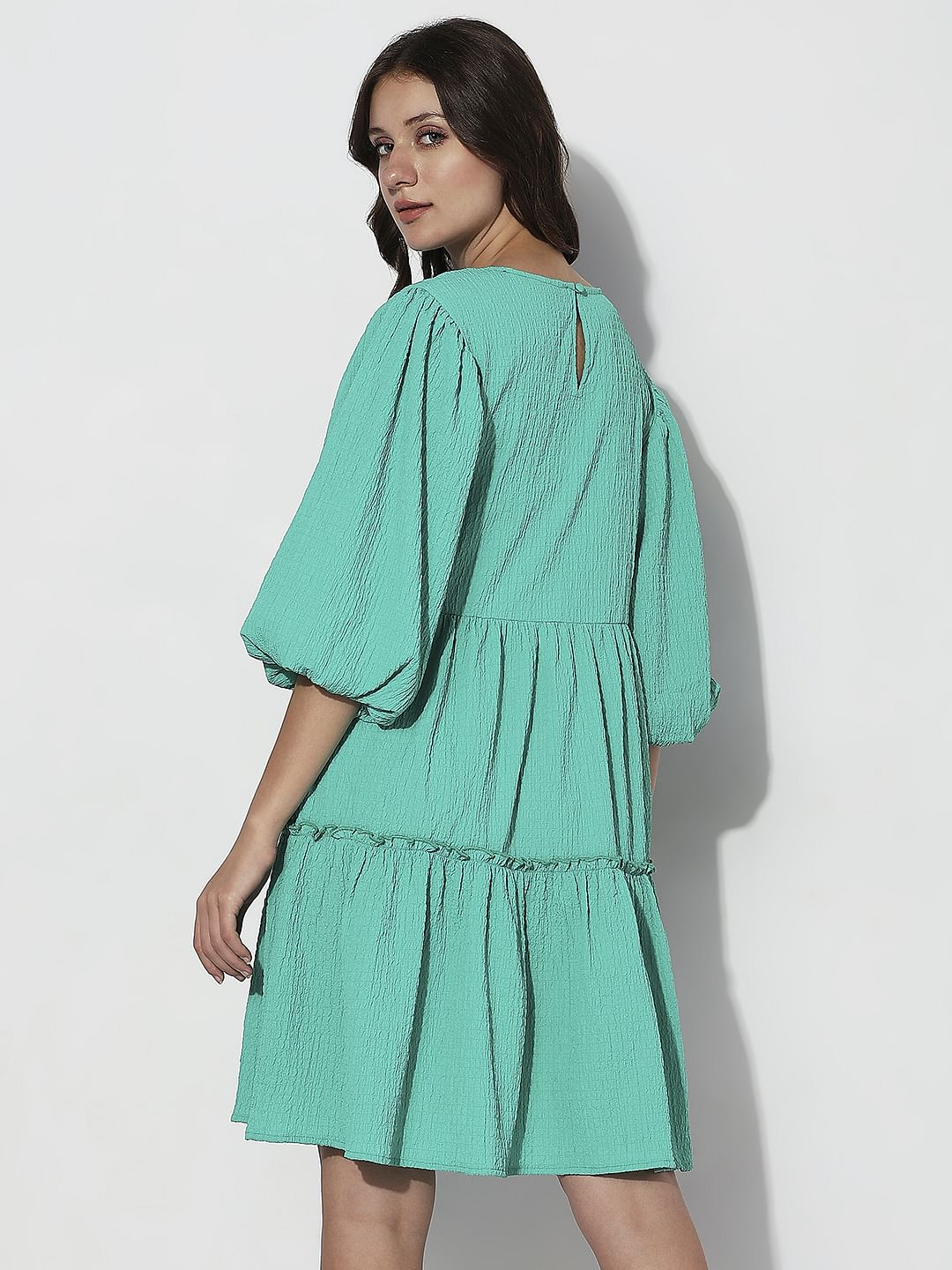 Green Structured Tiered Shift Dress - Image 4