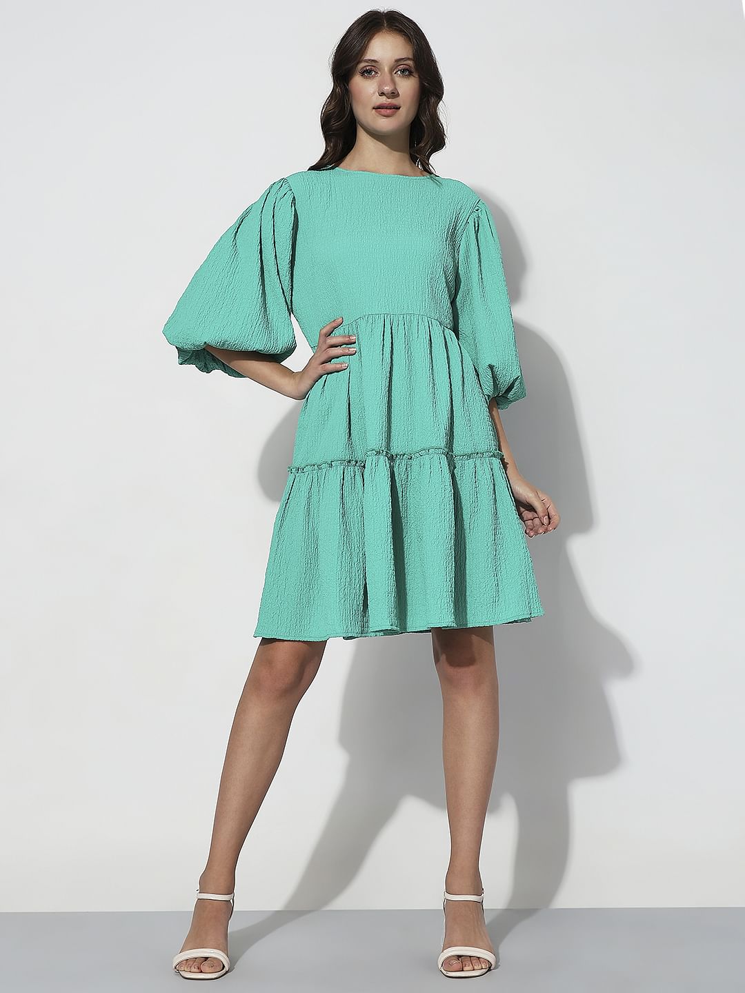 Green Structured Tiered Shift Dress - Image 5