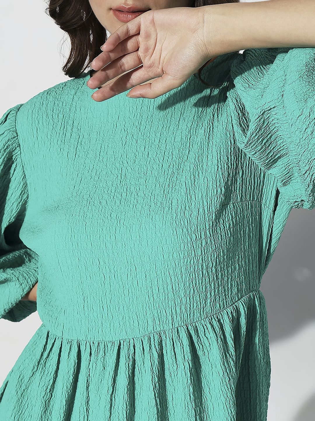 Green Structured Tiered Shift Dress - Image 6