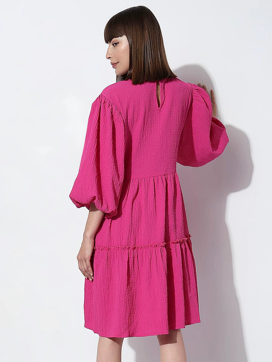 Fuchsia Pink Structured Tiered Shift Dress - Image 4