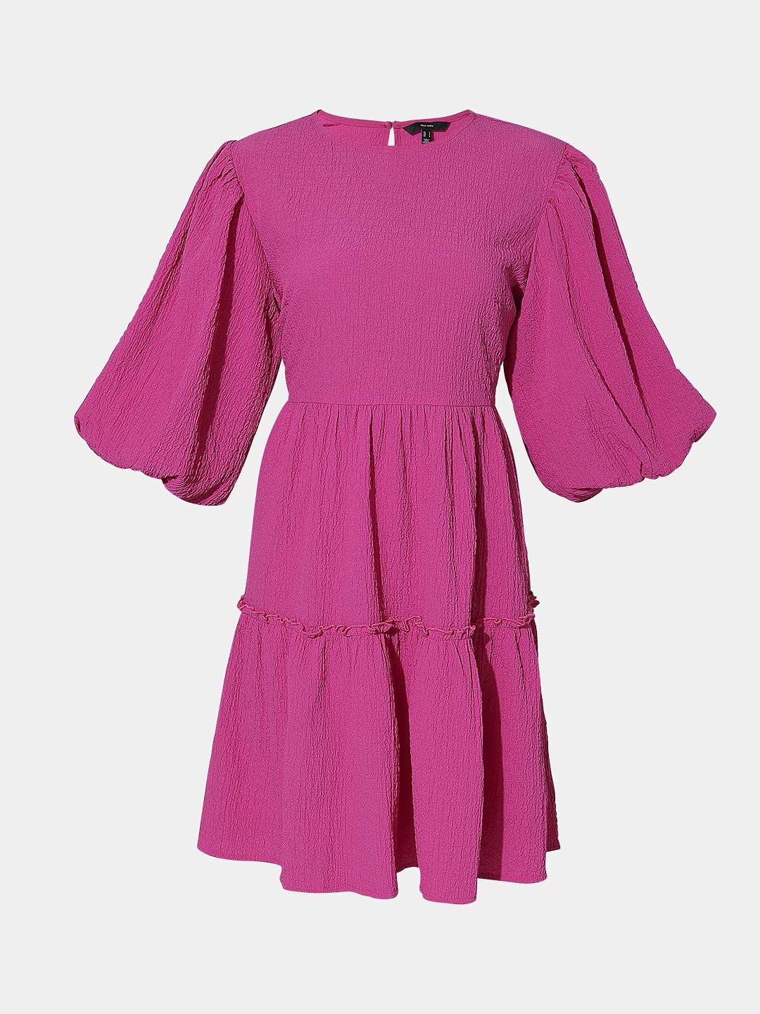 Fuchsia Pink Structured Tiered Shift Dress - Image 7