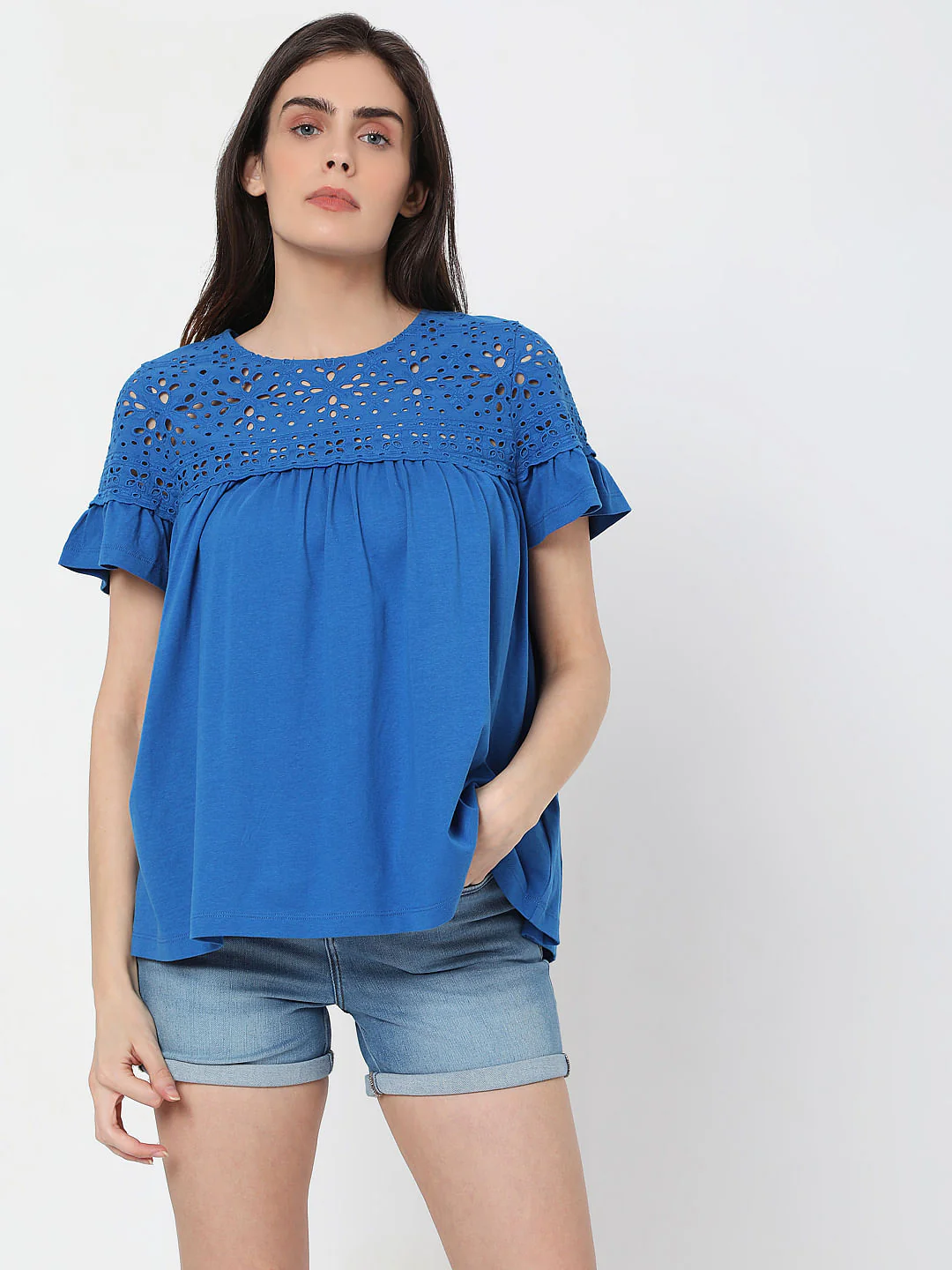 Blue Schiffli Embroidered Top - Image 2