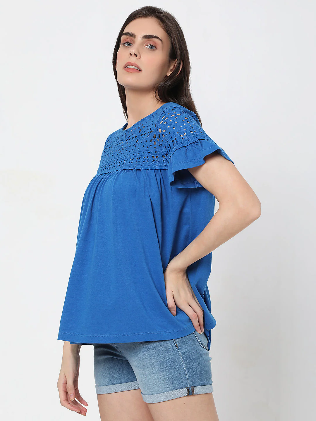 Blue Schiffli Embroidered Top - Image 3