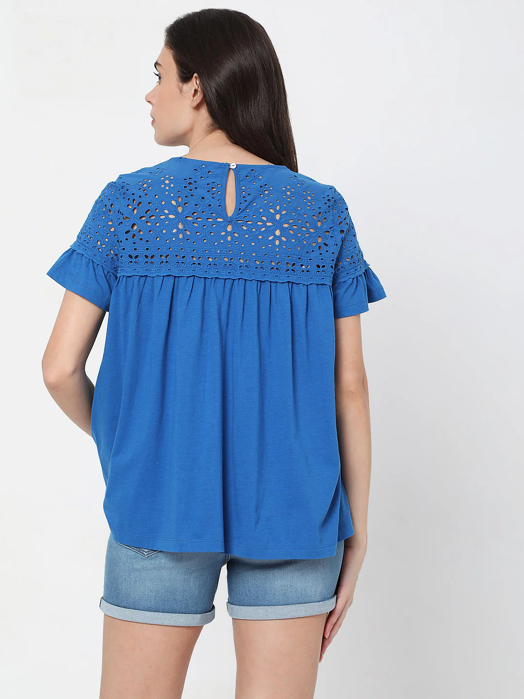 Blue Schiffli Embroidered Top - Image 4